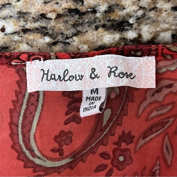 Harlow & Rose Paisley Red Mini Teired Dress Boho Hippie Peasent Fairy M Vampy - Picture 7 of 9